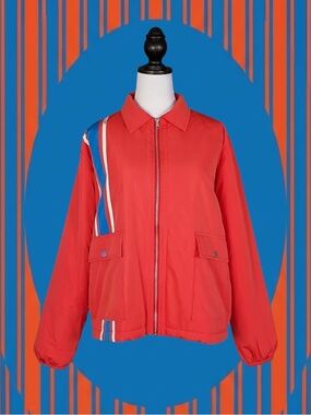 Urban Outfitters NWT Grunge Retro Orange Blue White Striped Gas Station Jacket M